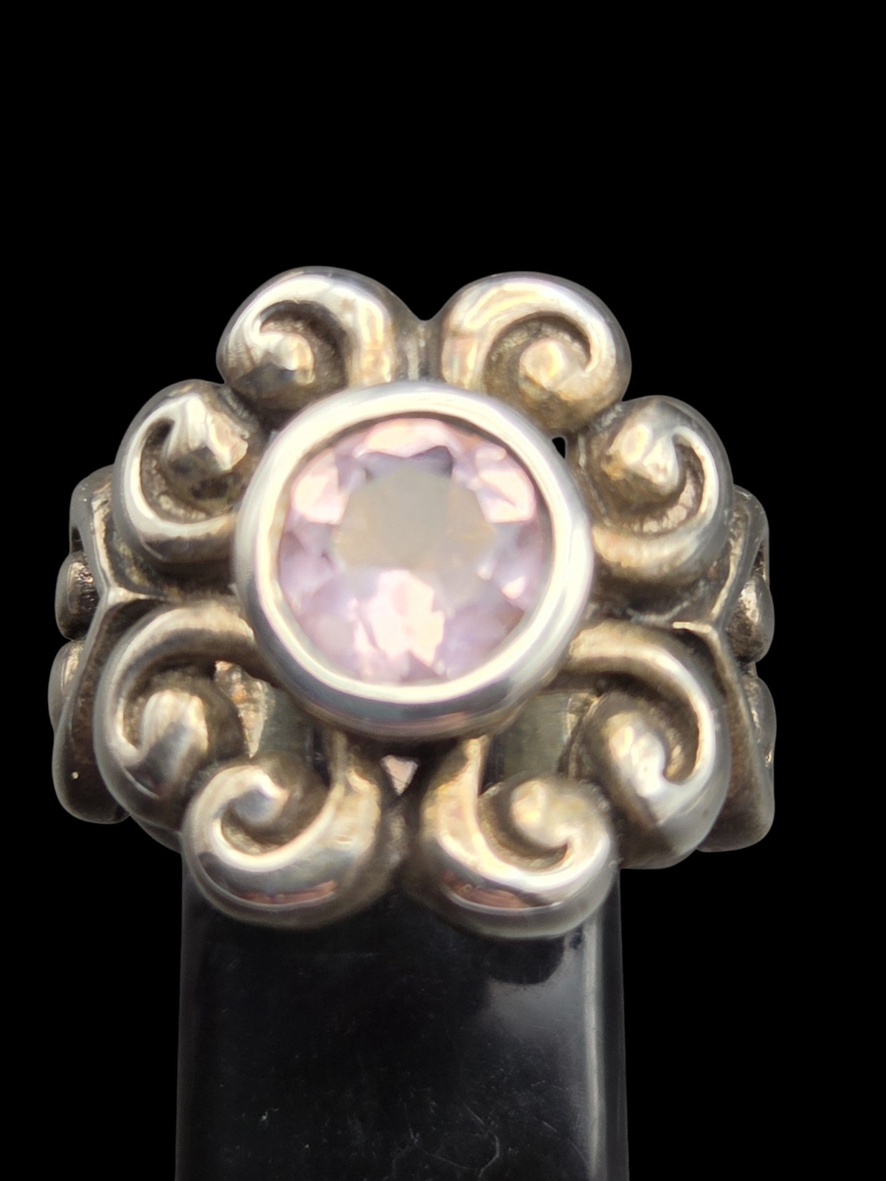 Barse Sterling Silver Pink Stone Scroll Ring 7.5